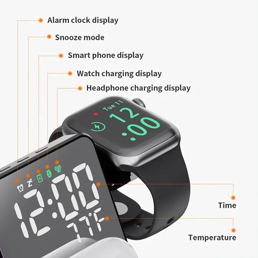 무선 충전기 알람 시계 스탠드 고속 4 in 1 충전  - Iwatch Smartwatch 리뷰 및 가격