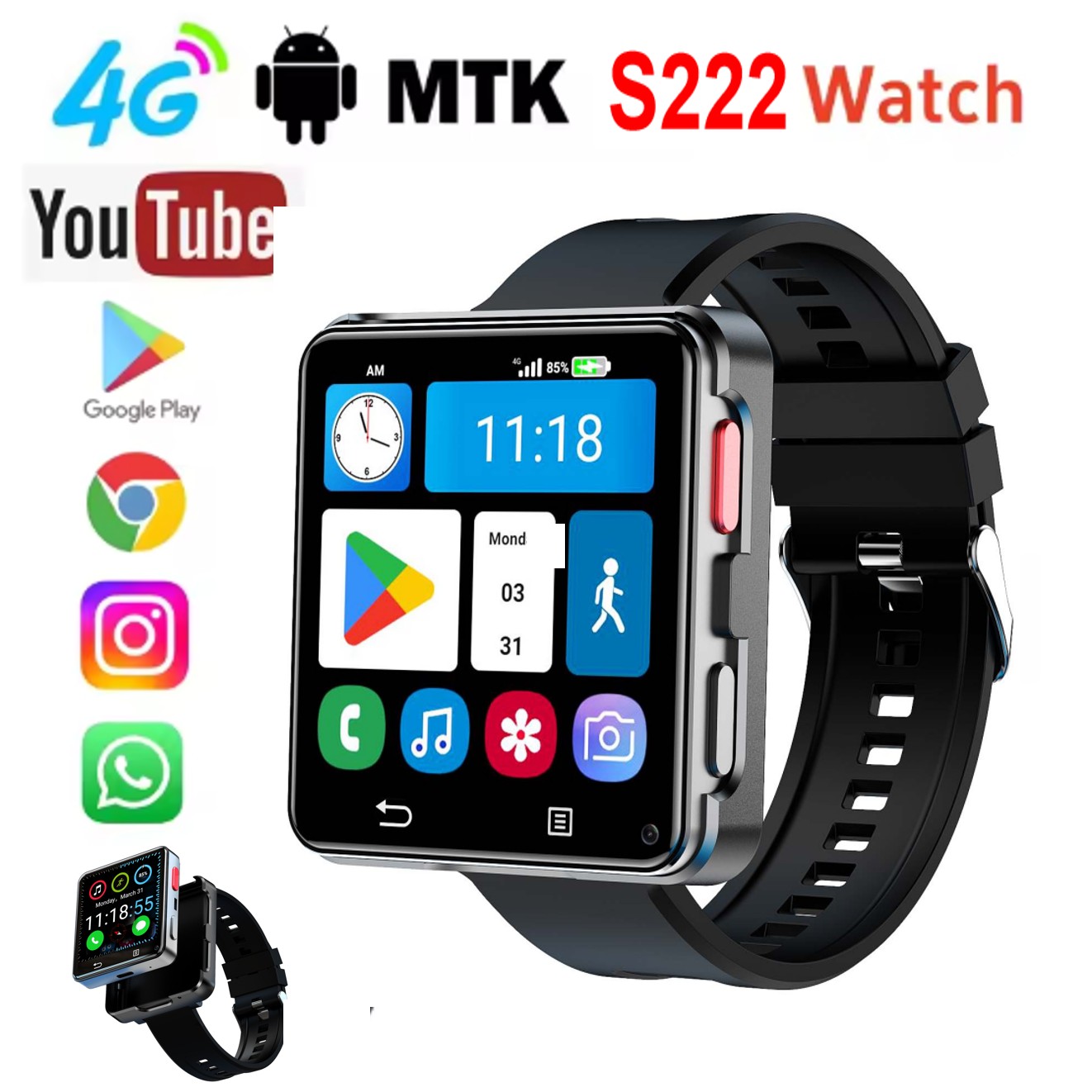 S222 스마트워치 4G SIM 카드 4GB 램 64G - Watch Smartwatch Android 리뷰 및 가격